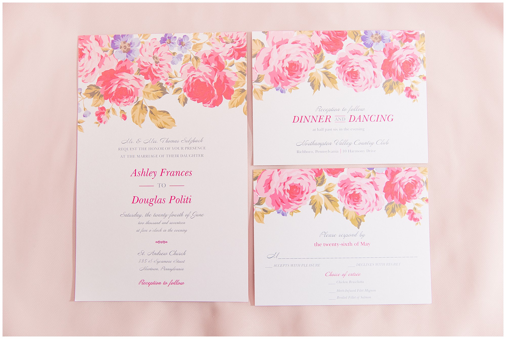 Doug & Ashley Blush & Grey Wedding at Northampton Valley Country Club Photos