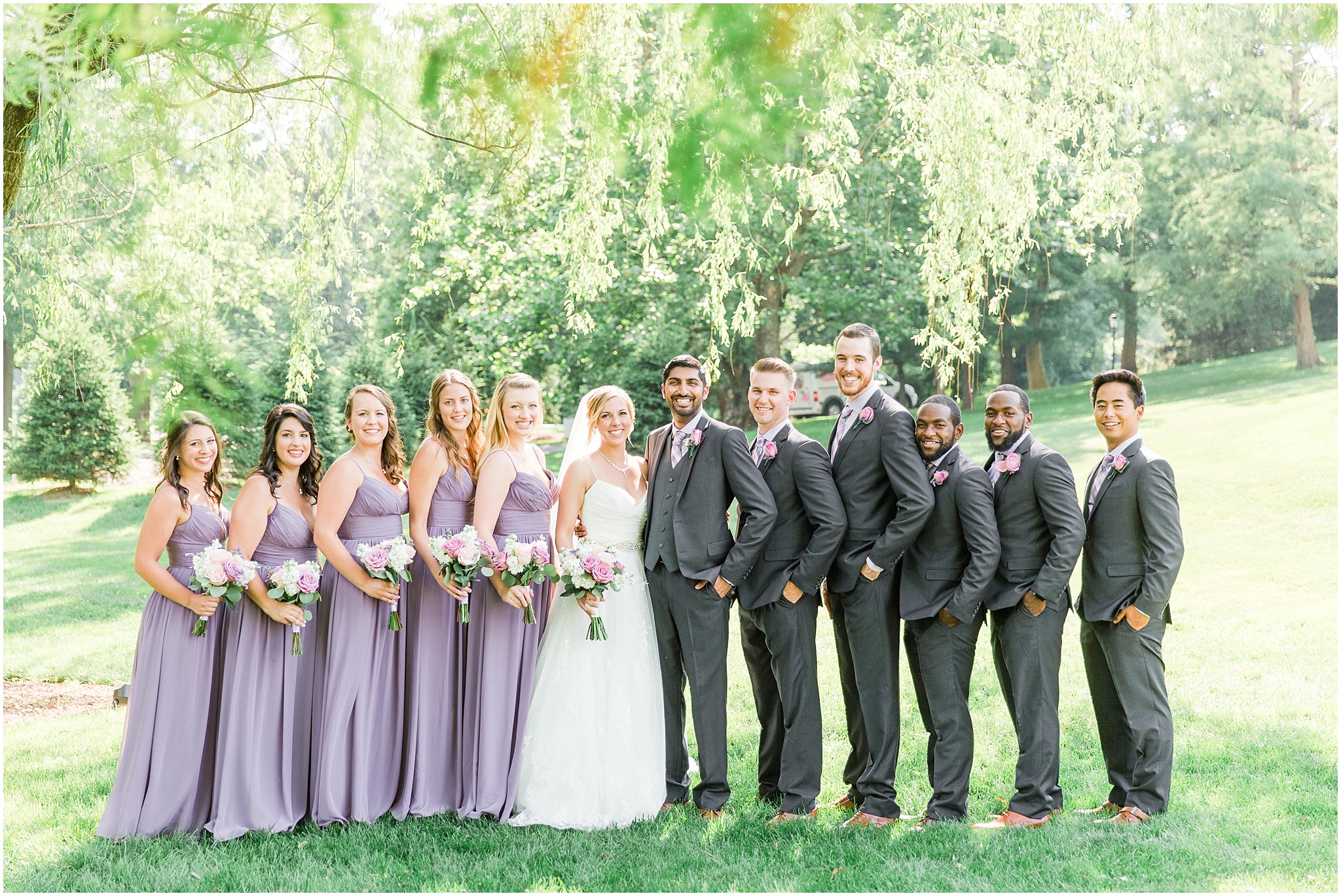lavender grey wedding dress Fazad & Lauren's & Summer at Historic Acres of Hershey - Josiah & Steph Photography white and lavender wedding dress