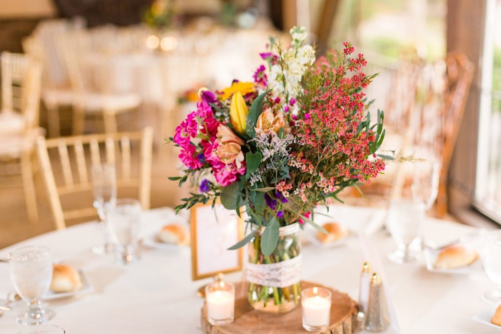 Colorful centerpiece by Jill Lewko at the Barn on Bridge in Collegeville