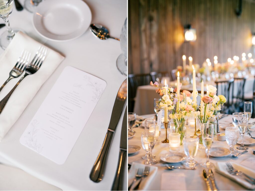 Bllue and White reception menu at The Inn at Foxbriar Farm